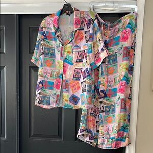 Karen Mabon Around the World Graphic Women's Silky Pajama Set